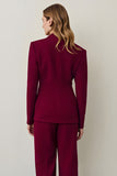 Burgundy Shawl Lapel 2 Piece Women Prom Suits with Ruffles