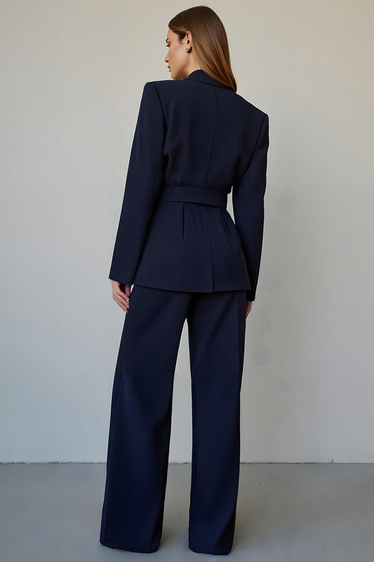 Navy Satin 2 Piece Single Breasted Business Suits