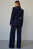 Navy Satin 2 Piece Single Breasted Business Suits