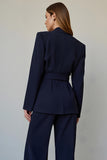 Navy Satin 2 Piece Single Breasted Business Suits