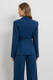 Dark Blue Double Breasted 2 Piece Satin Business Suits