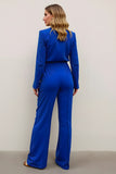 Royal Blue 2 Piece Satin Business Suits with Pockets