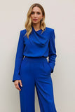 Royal Blue 2 Piece Satin Business Suits with Pockets