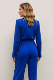 Royal Blue 2 Piece Satin Business Suits with Pockets
