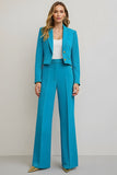 Blue 2 Piece Peak Lapel Satin Women Prom Suits