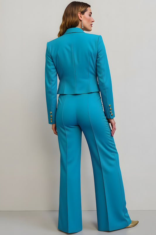 Blue 2 Piece Peak Lapel Satin Women Prom Suits