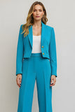 Blue 2 Piece Peak Lapel Satin Women Prom Suits