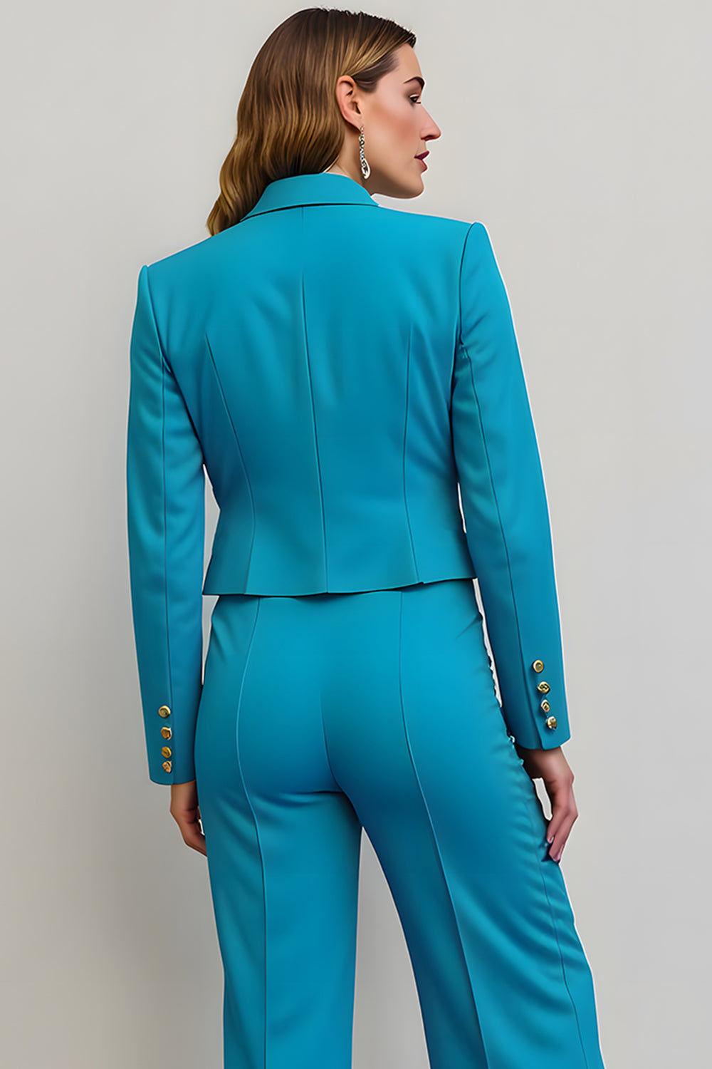 Blue 2 Piece Peak Lapel Satin Women Prom Suits