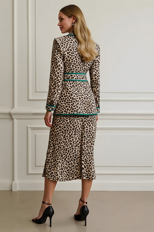 Coffee Leopard Notched Lapel 2 Piece Women Prom Suits