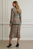 Coffee Leopard Notched Lapel 2 Piece Women Prom Suits