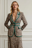 Coffee Leopard Notched Lapel 2 Piece Women Prom Suits