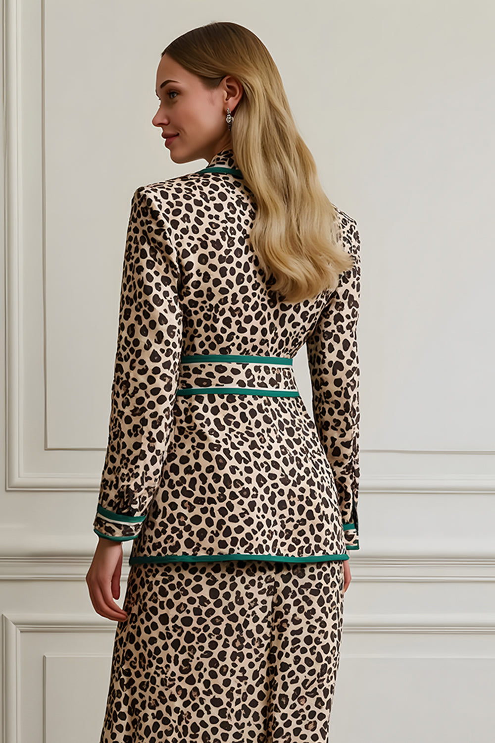 Coffee Leopard Notched Lapel 2 Piece Women Prom Suits