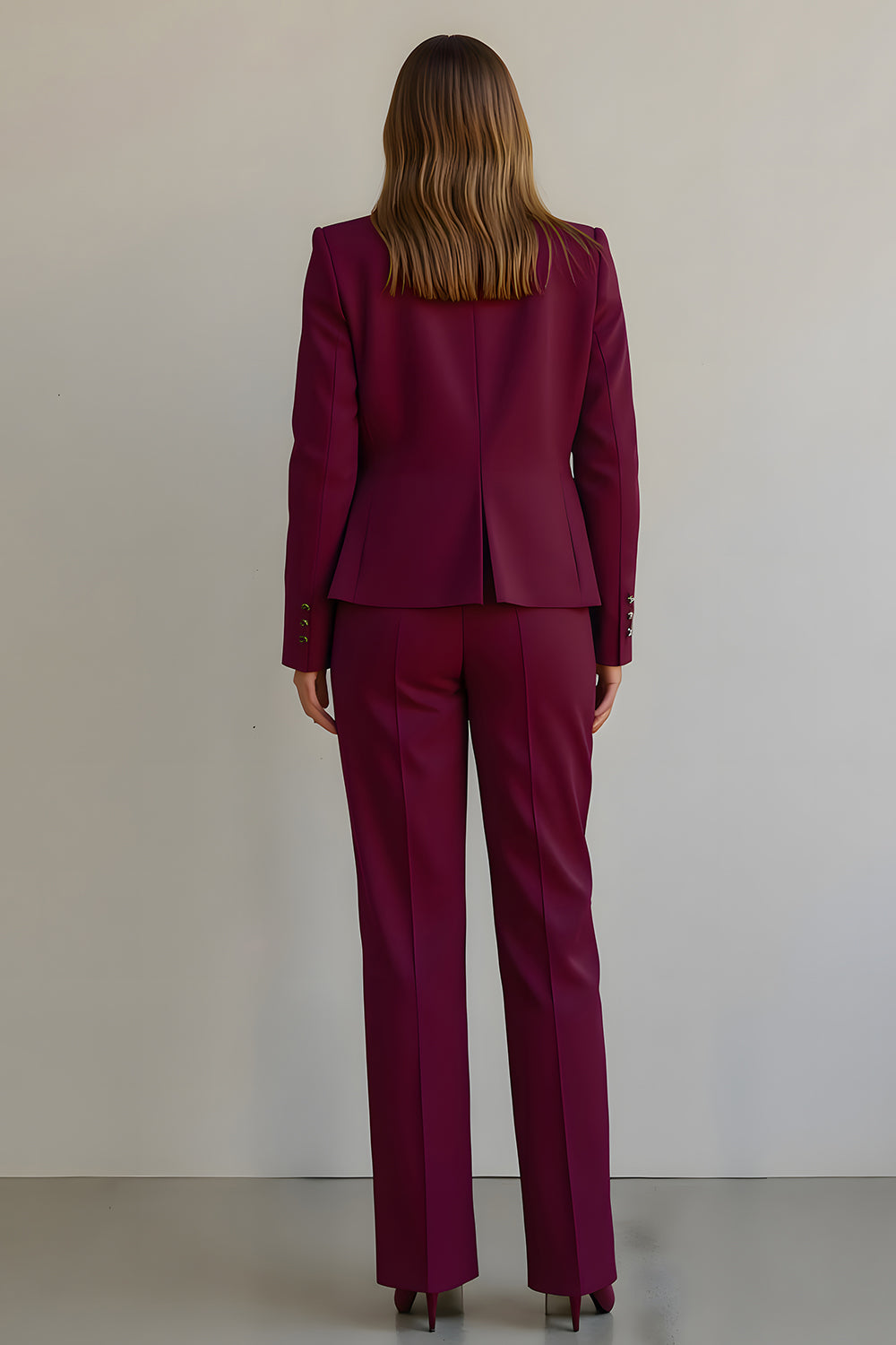 Burgundy 2 Piece Ruffled Satin Women Prom Suits with Pockets