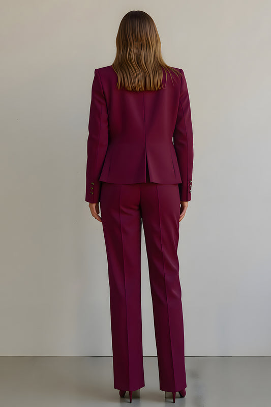 Burgundy 2 Piece Ruffled Satin Women Prom Suits with Pockets