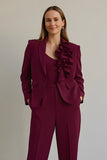 Burgundy 2 Piece Ruffled Satin Women Prom Suits with Pockets