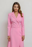 Pink Pencil Notched Lapel Midi Blazer Dress with Belt