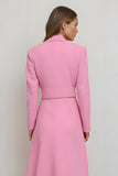 Pink Pencil Notched Lapel Midi Blazer Dress with Belt