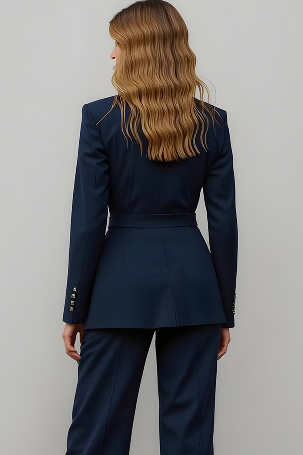Navy 2 Piece Satin Notched Lapel Women Prom Suits