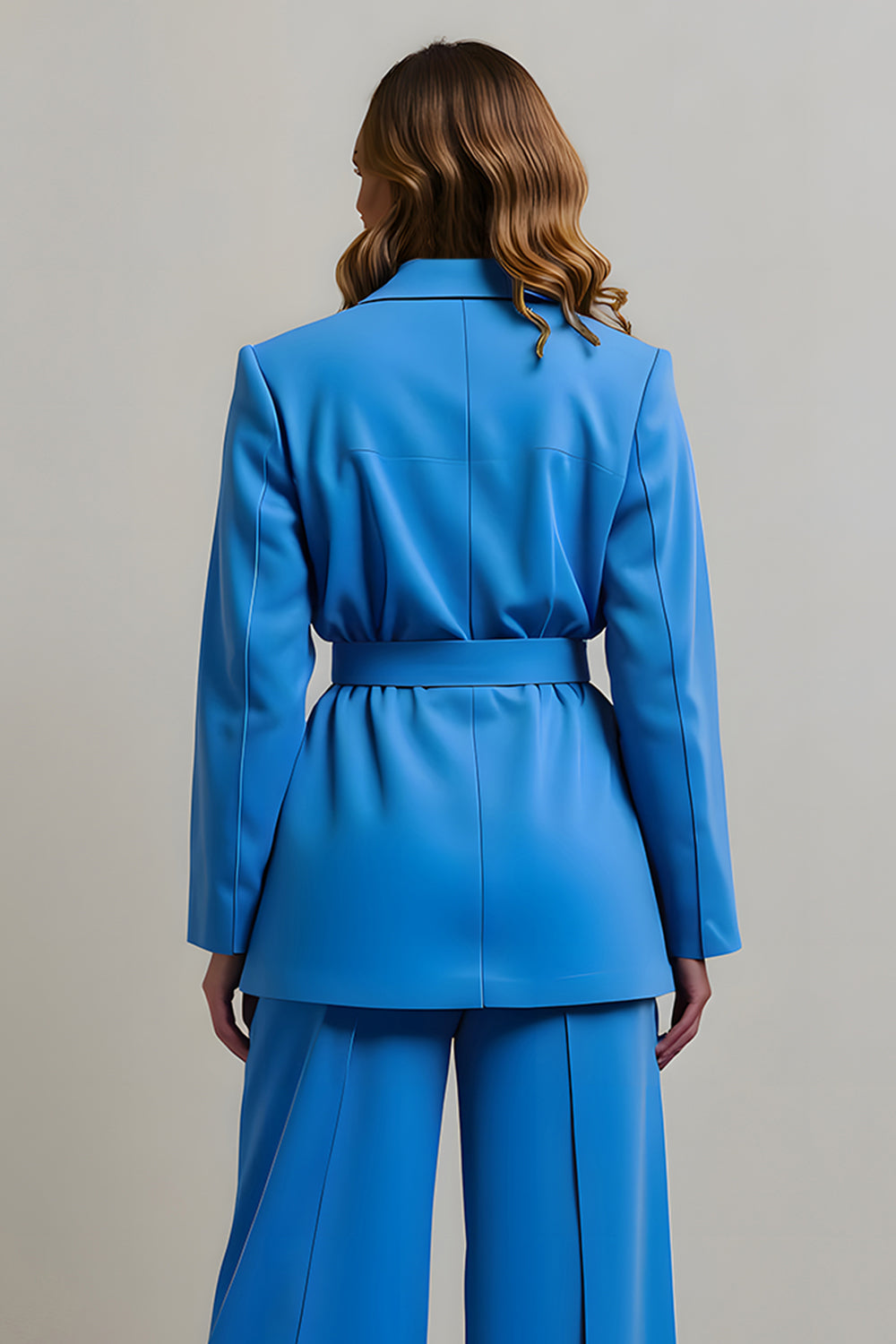 Blue Notched Lapel 2 Piece Women Prom Suits with Belts