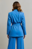 Blue Notched Lapel 2 Piece Women Prom Suits with Belts