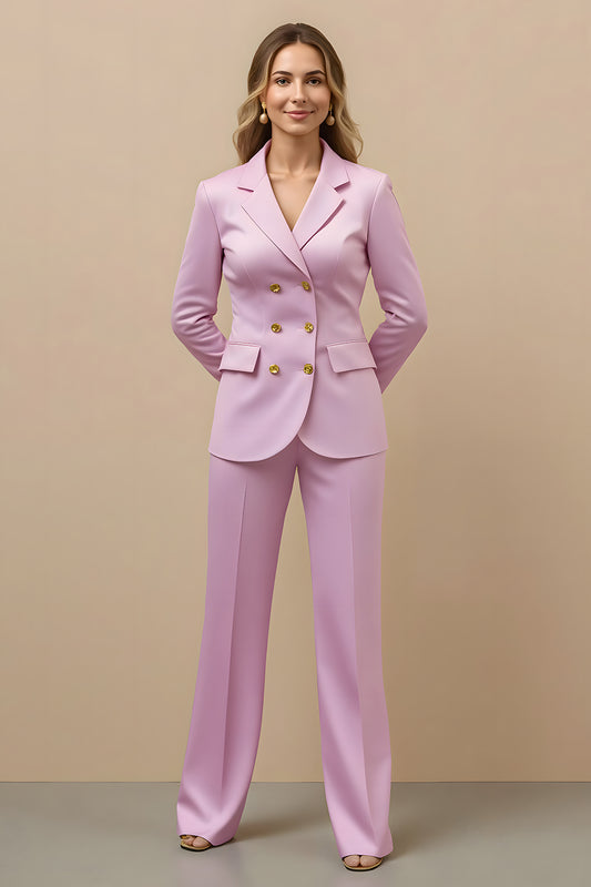 Pink 2 Piece Double Breasted Satin Women Prom Suits