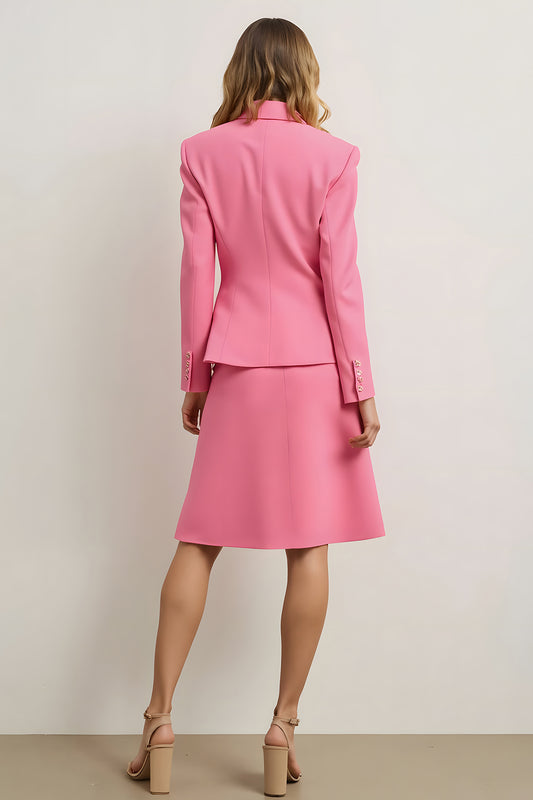 Pink 2 Piece Notched Lapel Women Prom Suits with 3D Flower