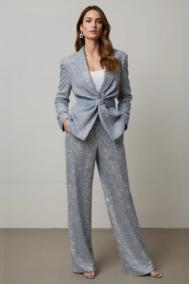 Sparkly Grey Sequins 2 Piece Women Prom Suits with Pockets