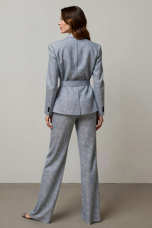 Sparkly Grey Sequins 2 Piece Women Prom Suits with Pockets