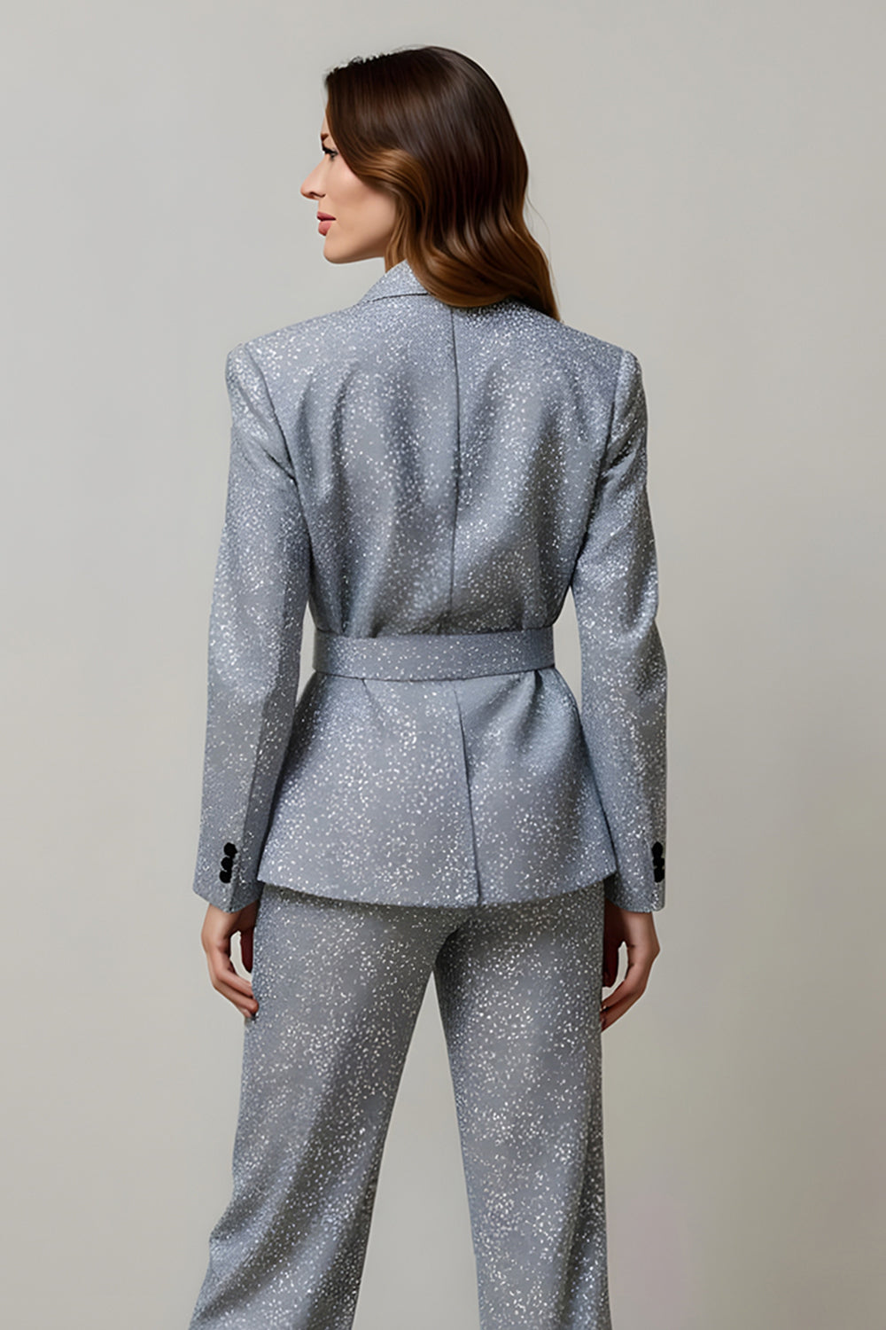 Sparkly Grey Sequins 2 Piece Women Prom Suits with Pockets