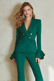 Dark Green Double Breasted 2 Piece Satin Women Prom Suits