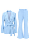 Blue 2 Piece Peak Lapel Women Prom Suits with Sash