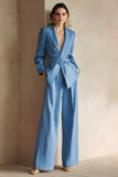 Blue 2 Piece Peak Lapel Women Prom Suits with Sash
