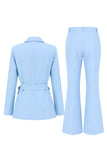 Blue 2 Piece Peak Lapel Women Prom Suits with Sash