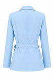 Blue 2 Piece Peak Lapel Women Prom Suits with Sash
