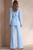 Blue 2 Piece Peak Lapel Women Prom Suits with Sash