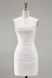 Sparkly White Sweetheart Short Tight Homecoming Dress with Beading