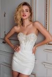 White Sweetheart Bodycon Short Homecoming Dress with Beading