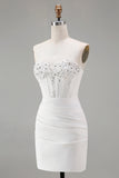 Sparkly White Sweetheart Short Tight Homecoming Dress with Beading