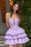 Lilac Sweetheart A-Line Tiered Short Corset Homecoming Dress