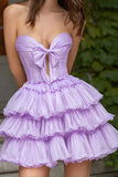 Lilac Sweetheart A-Line Tiered Short Corset Homecoming Dress
