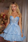Blue Sweetheart A-Line Ruffled Corset Short Homecoming Dress