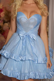 Blue Sweetheart A-Line Ruffled Corset Short Homecoming Dress