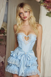 Sparkly Blue A-Line Ruffled Corset Short Homecoming Dress with Bow
