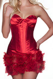 Red Satin Bodycon Short Corset Homecoming Dress with 3D Flowers