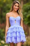 Lilac Strapless Keyhole Short Tiered Homecoming Dress with Ruffles