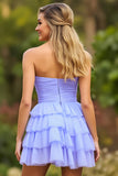 Lilac Strapless Keyhole Short Tiered Homecoming Dress with Ruffles