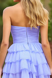 Lilac Strapless Keyhole Short Tiered Homecoming Dress with Ruffles