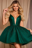 Sparkly Dark Green A Line Short Homecoming Dress with Beading