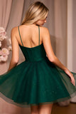 Sparkly Dark Green A Line Short Homecoming Dress with Beading