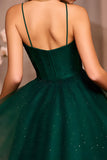 Sparkly Dark Green A Line Short Homecoming Dress with Beading
